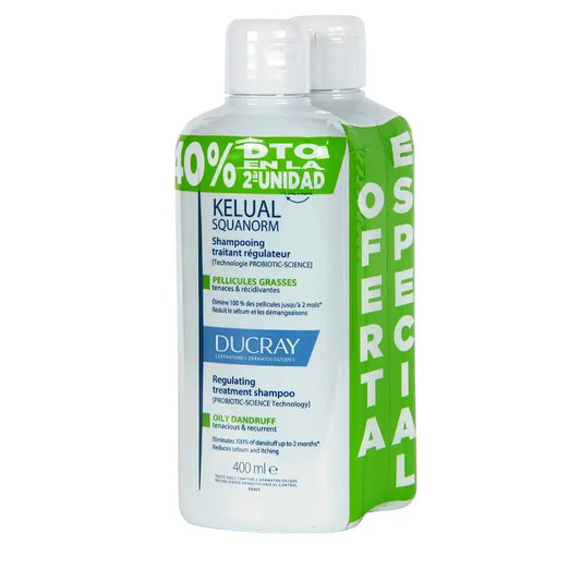 Ducray Kelual Squanorm Shampooing pellicules grasses 2 X 400Ml