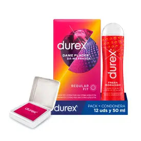 Durex Dame Placer 12 Préservatifs + Lubrifiant Fraise 50 ml