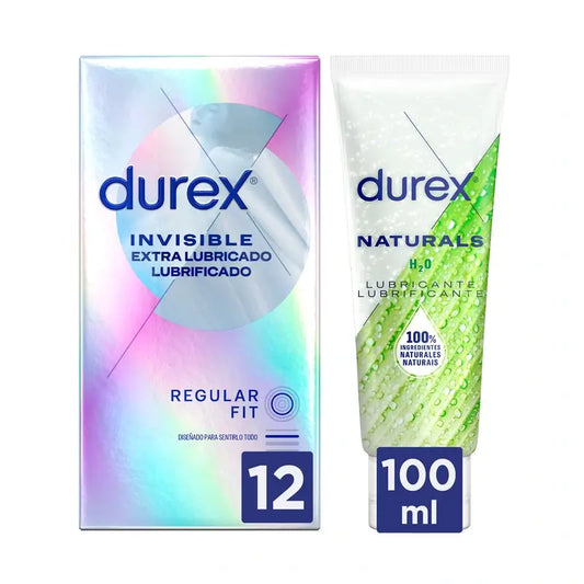Durex Préservatifs Invisibles Extra Lubrifiés + Lubrifiant Naturals (Vert)
