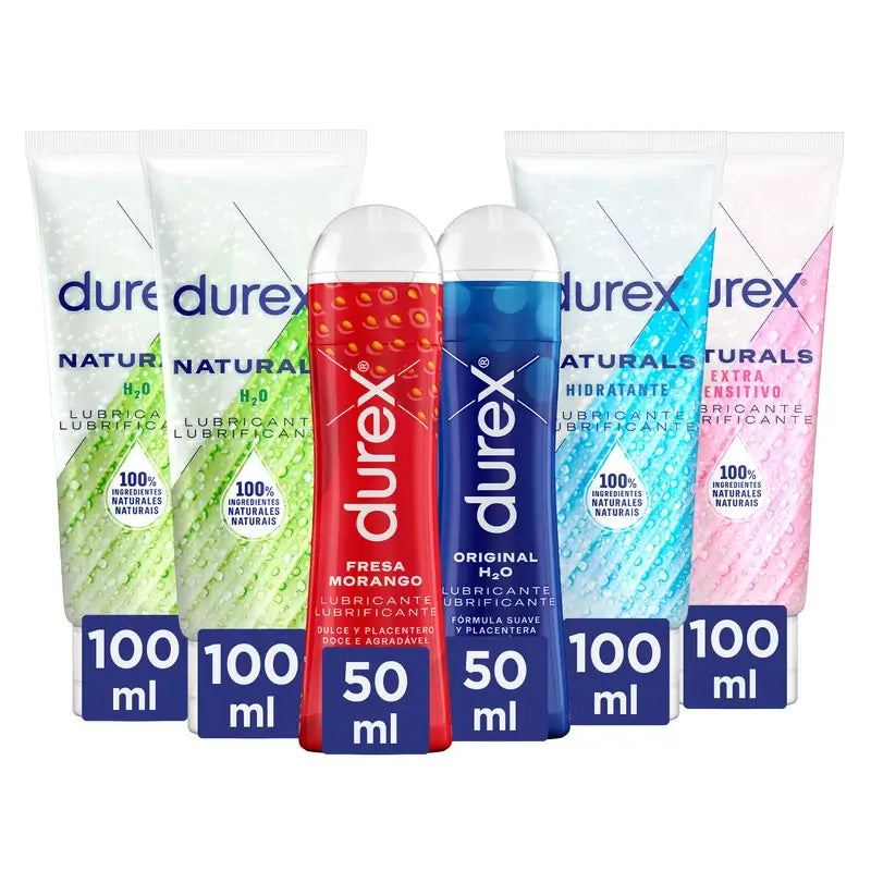 Durex Lubricant Pack Nat, 2x100Ml + Acide Hyaluronique, 100 Ml + Extra Sensitive, 100 Ml + Original, 50 Ml + Fraise, 50 Ml
