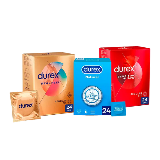 Durex Pack Condoms Natural Plus, 24 Units + Sensitive Soft, 12 Units + Real Feel, 24 Units