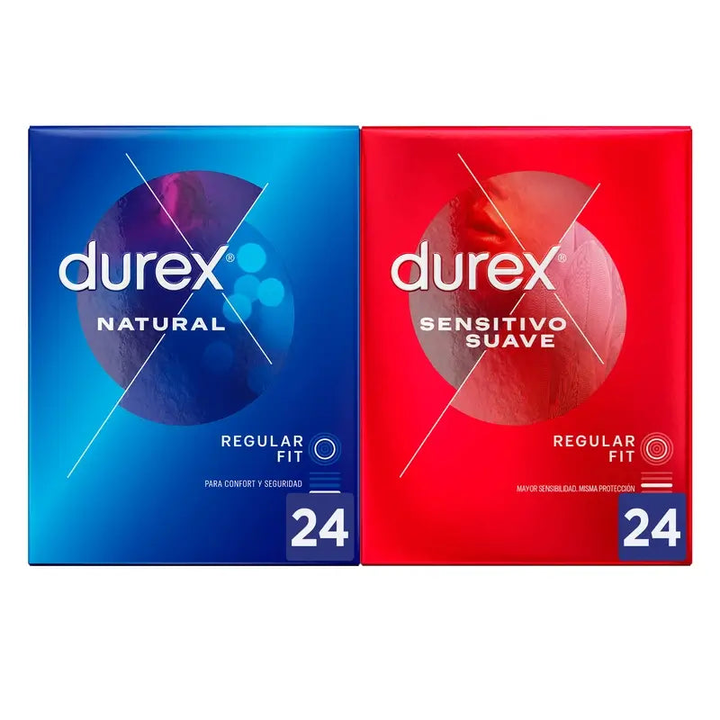 Durex Natural Plus Condoms Pack, 24 unités + Sensitive Soft, 24 unités