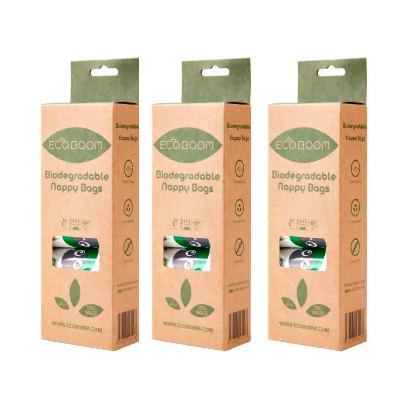 Eco Boom Pack Sacs biodégradables pour couches et culottes, 3 x 100 pcs.
