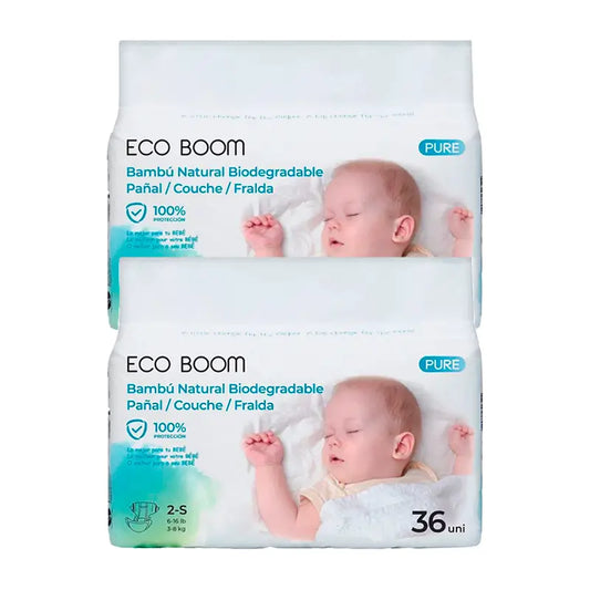 Eco Boom Pack 2X Pure S 2 Couches en Bambou, 72 pcs.