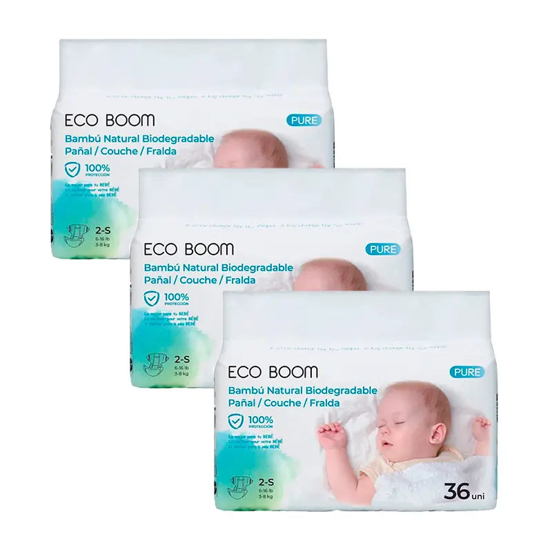 Eco Boom Pack 3X Couche en Bambou Pur S 2, 108 pcs.