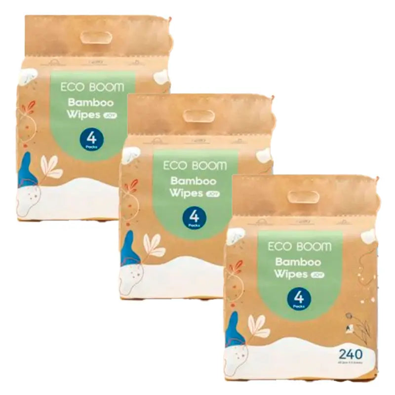 Paquet de lingettes humides en bambou Eco Boom, 3 x 240 unités