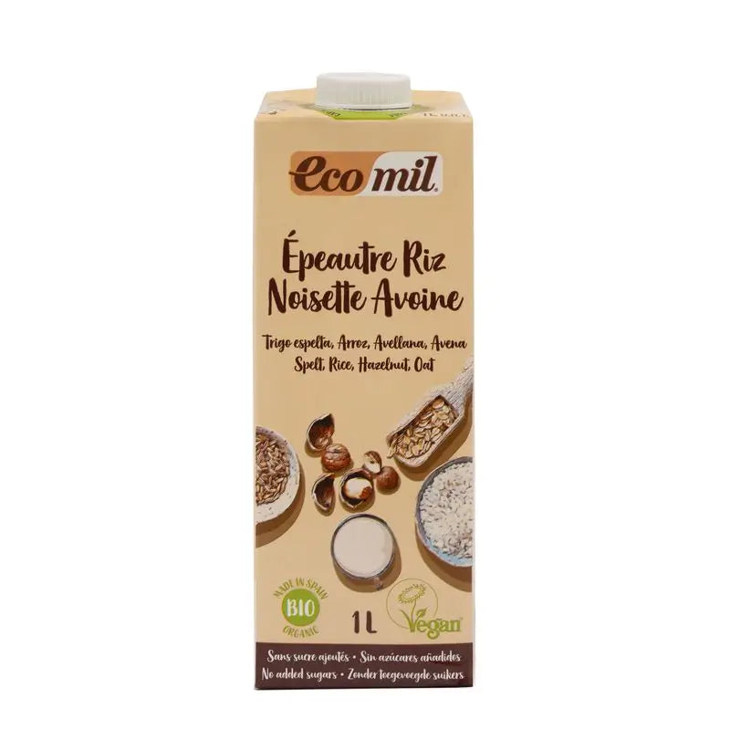 Ecomil Bio Epeautre Riz Noisette Avoine Flocons d'avoine, 1 l