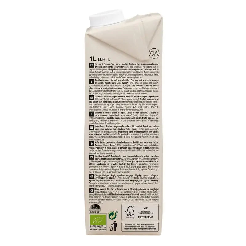 Ecomil Avoine Sans Sucre Ajouté Bio, 1 l