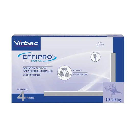 Effipro 134 Mg Spot-On Chiens Moyens 10-20kg, 4 Pipettes