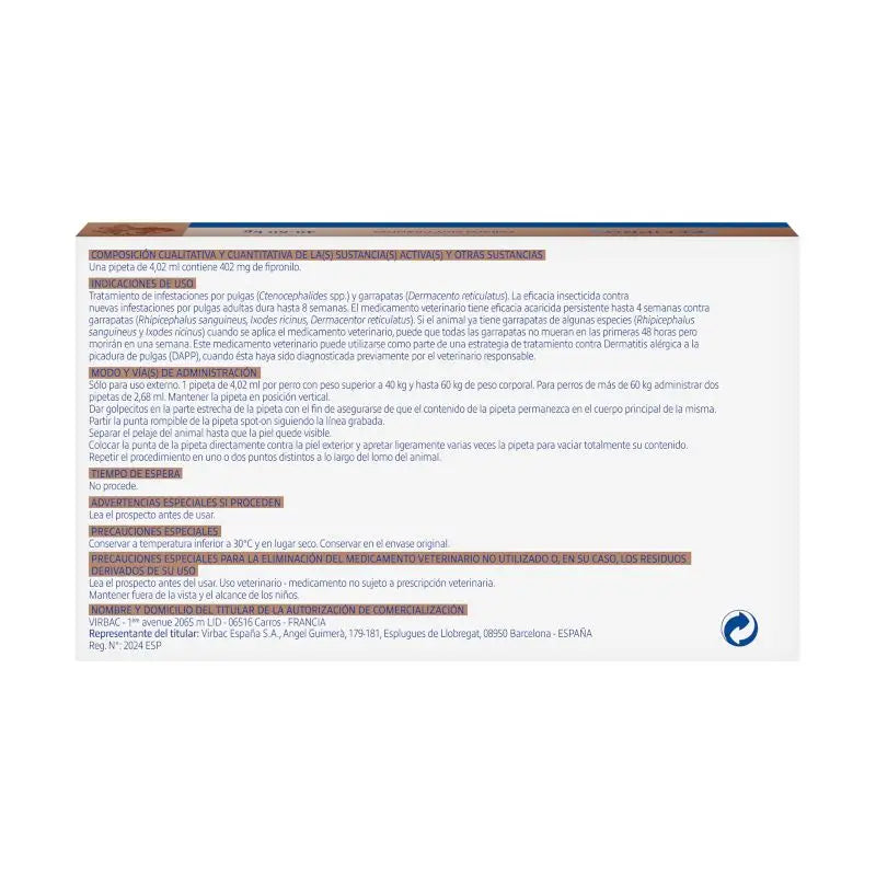 Effipro 402 Mg Spot-On Grands Chiens +40Kg, 4 Pipettes