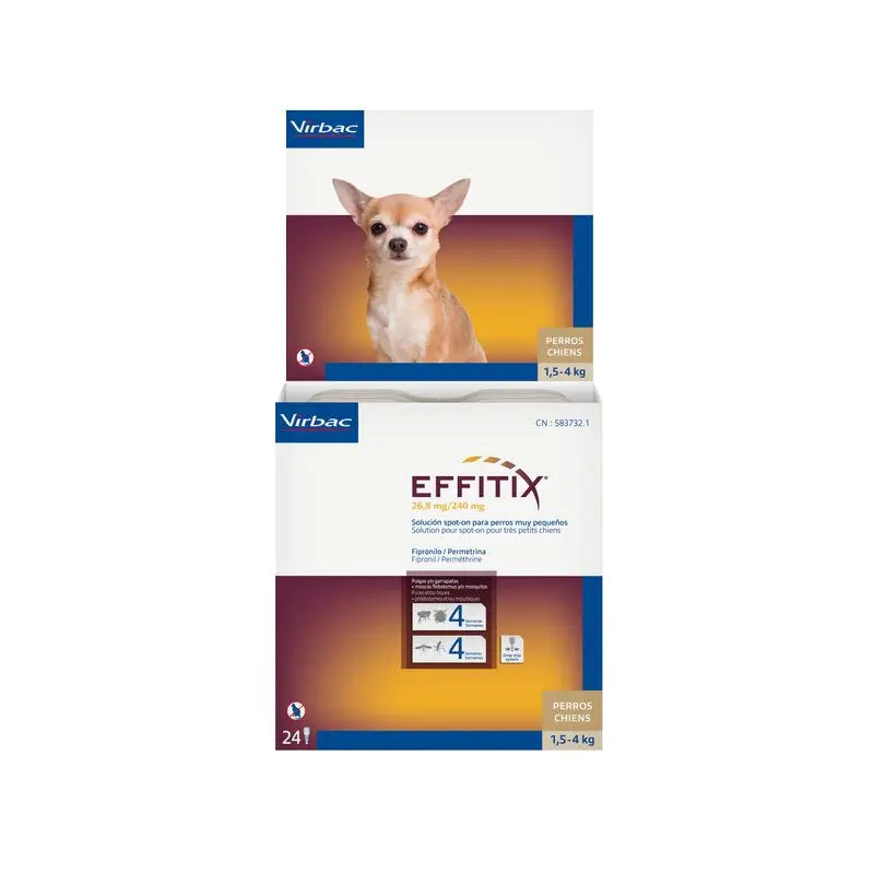 Effitix Xs Antiparasitaire Très Petits Chiens 1,5-4 Kg, 24 Pipettes