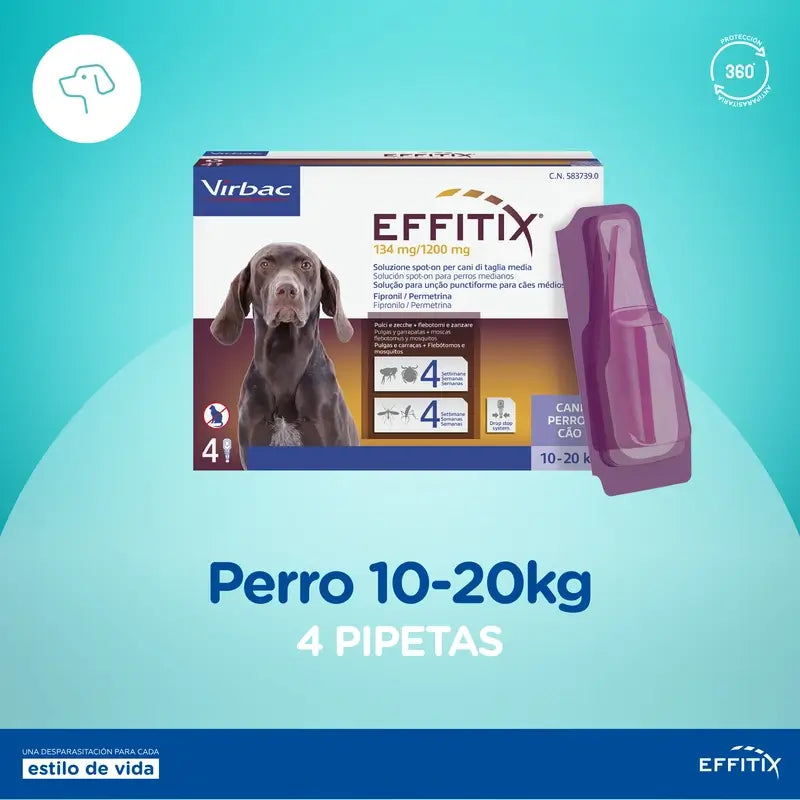 Effitix M Antiparasitaire Chiens Moyens 10-20 Kg, 4 Pipettes