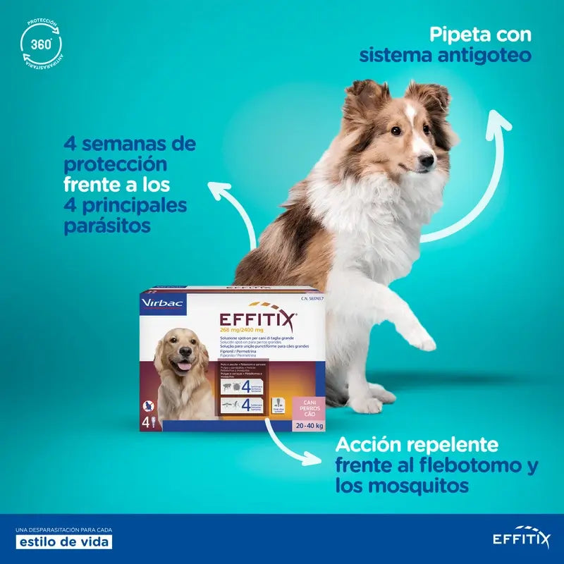 Effitix M Antiparasitaire Chiens Moyens 10-20 Kg, 4 Pipettes