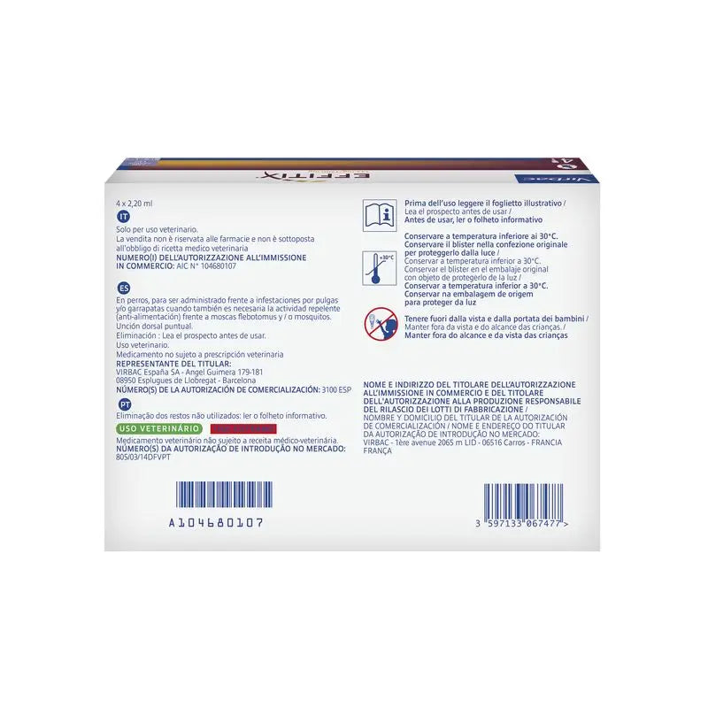Effitix M Antiparasitaire Chiens Moyens 10-20 Kg, 4 Pipettes