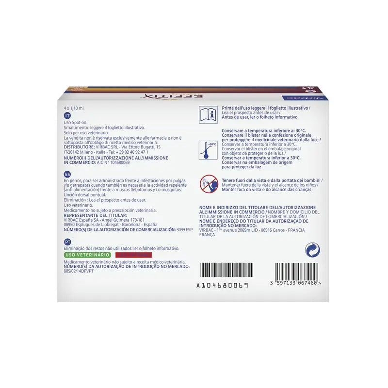 Effitix S Antiparasitaire Petits Chiens 4-10 Kg, 4 Pipettes