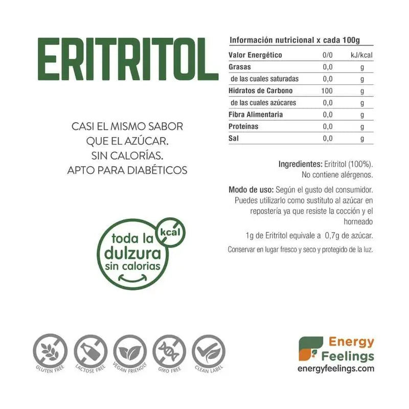 Energy Feelings Erythritol en poudre 1Kg. Vegan Sg