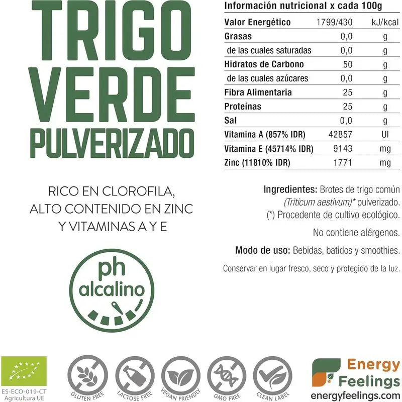 Energy Feelings Poudre de Blé Vert 1Kg. Eco Vegan Sg