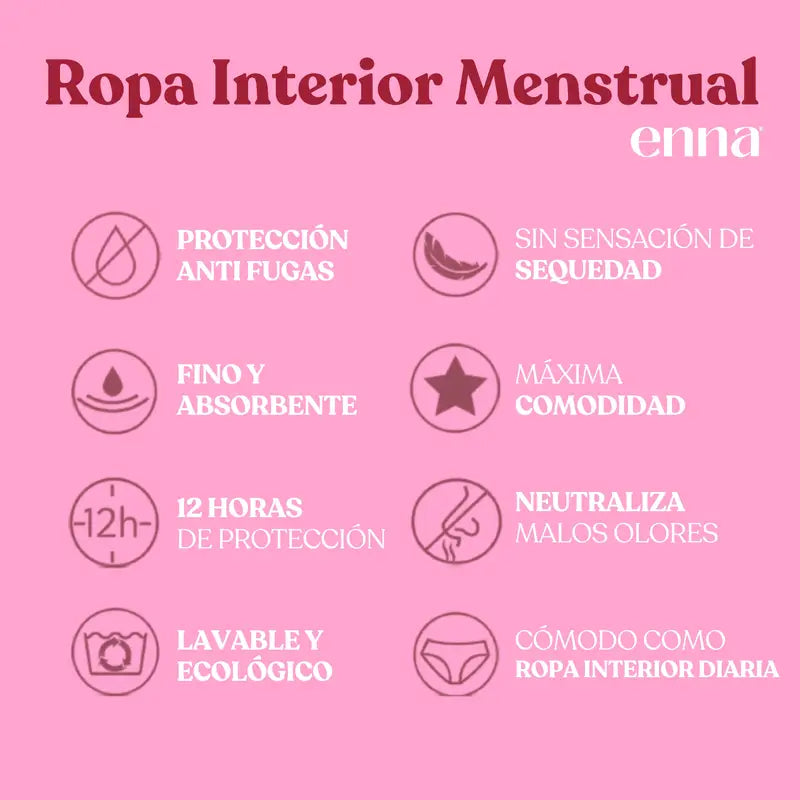 Enna Menstrual Panty Free Cut Medium Flow Day Taille 2, Noir