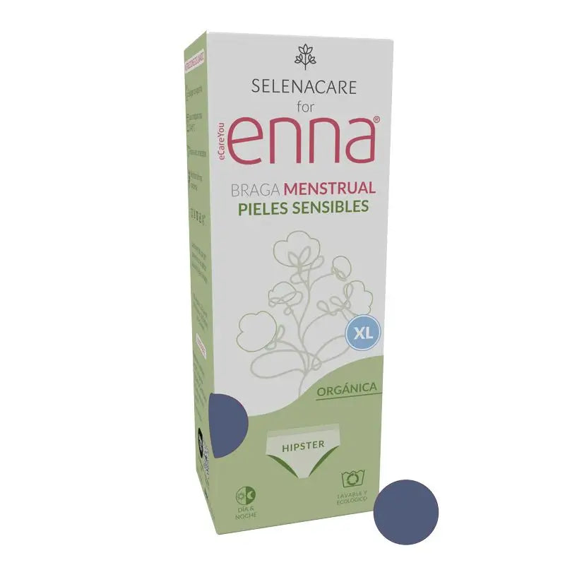 Enna Menstrual Panty Ginecological Organic Hipster - Medium Flow, Size XL, Colour Blue / Grey