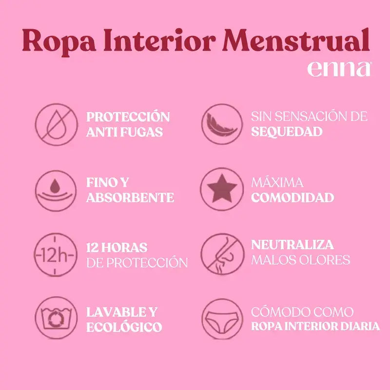 Enna Menstrual Panty Modern Hipster Night - Heavy Flow, Taille M, Noir, Pack 2 unités
