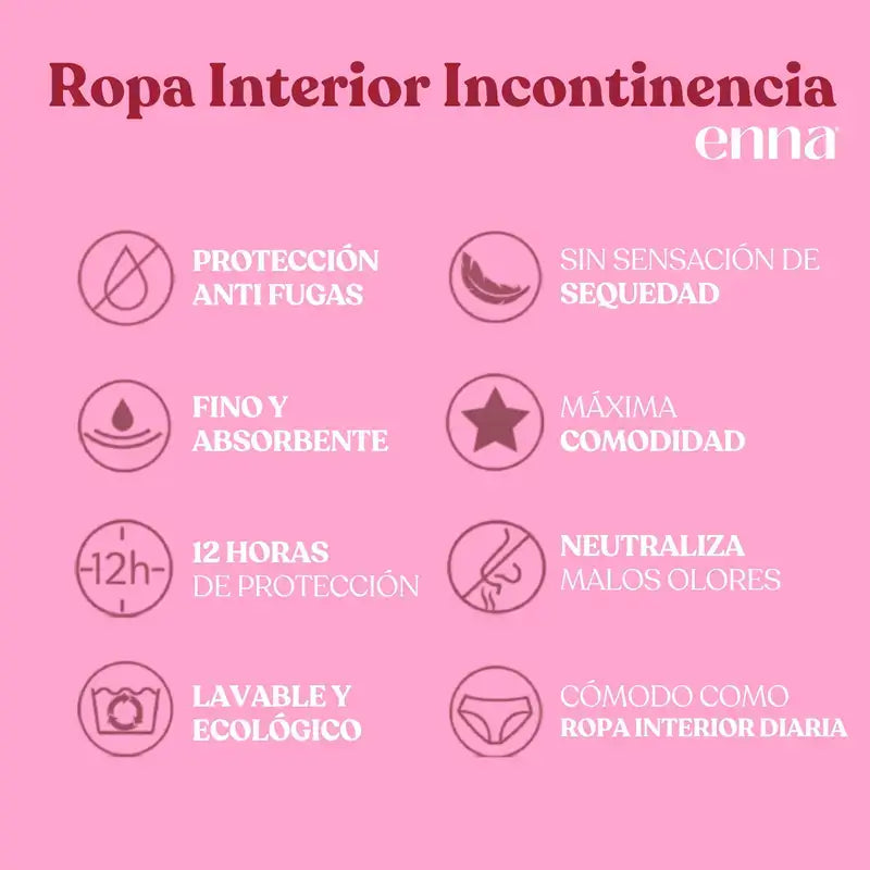 Enna Incontinence Femmes Taille Haute 40 Ml, Taille M, Noir Pack 2 unités
