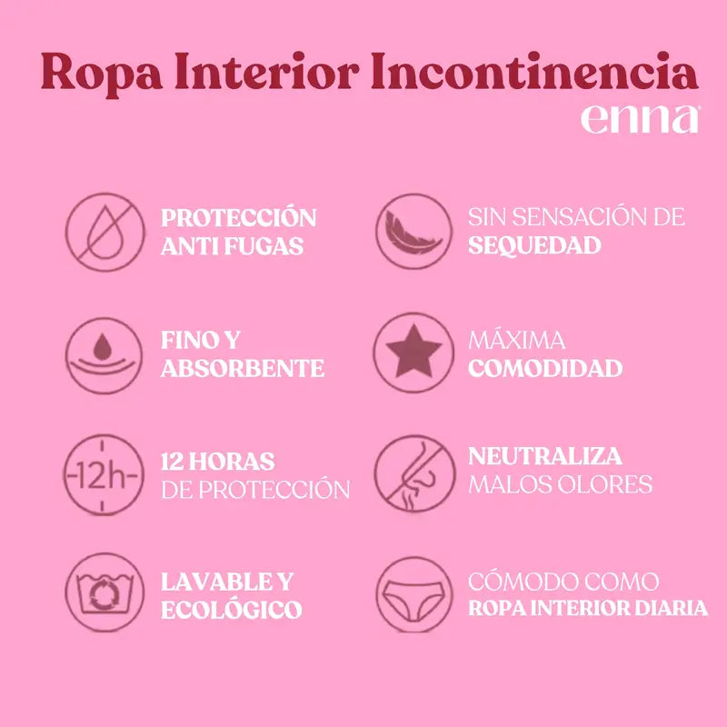 Enna Incontinence Femmes Taille Haute 40 Ml Absorption, Taille XL, Noir