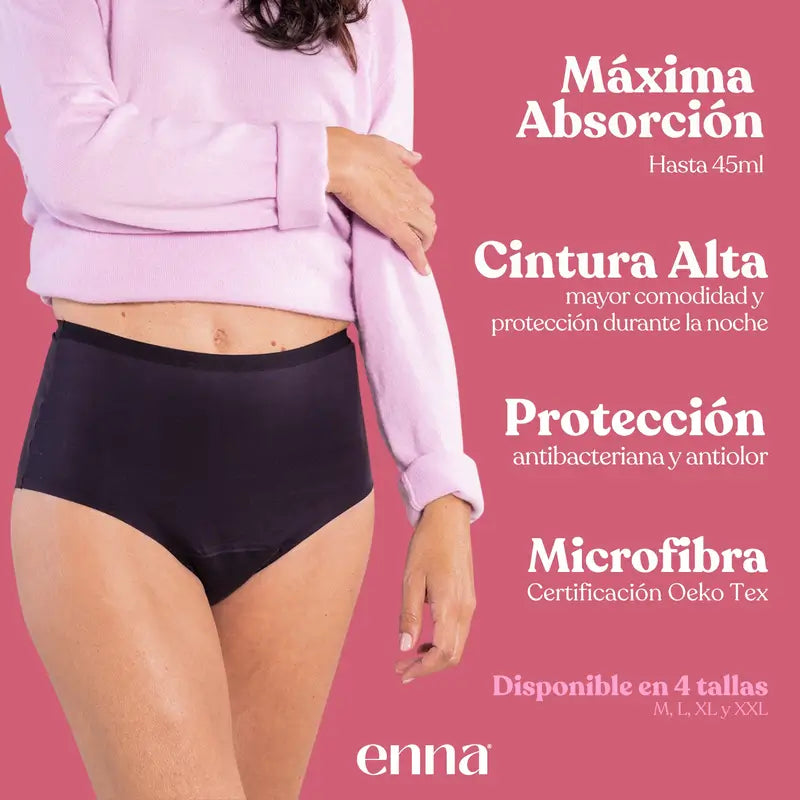 Enna Incontinence Femmes Taille Haute 40 Ml Absorption, Taille XL, Noir