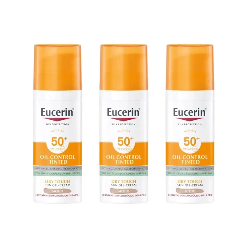 Eucerin Facial Sun Care Oil Control Dry Touch Spf50+ Colour, 3 unités