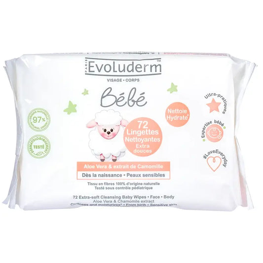 Evoluderm Baby Wipes 72 pièces, 72 pcs