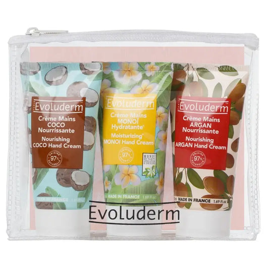 Evoluderm Travel Set Crème mains X3 - (Monoï/Cocotier/Karité), 50/50/50 ml