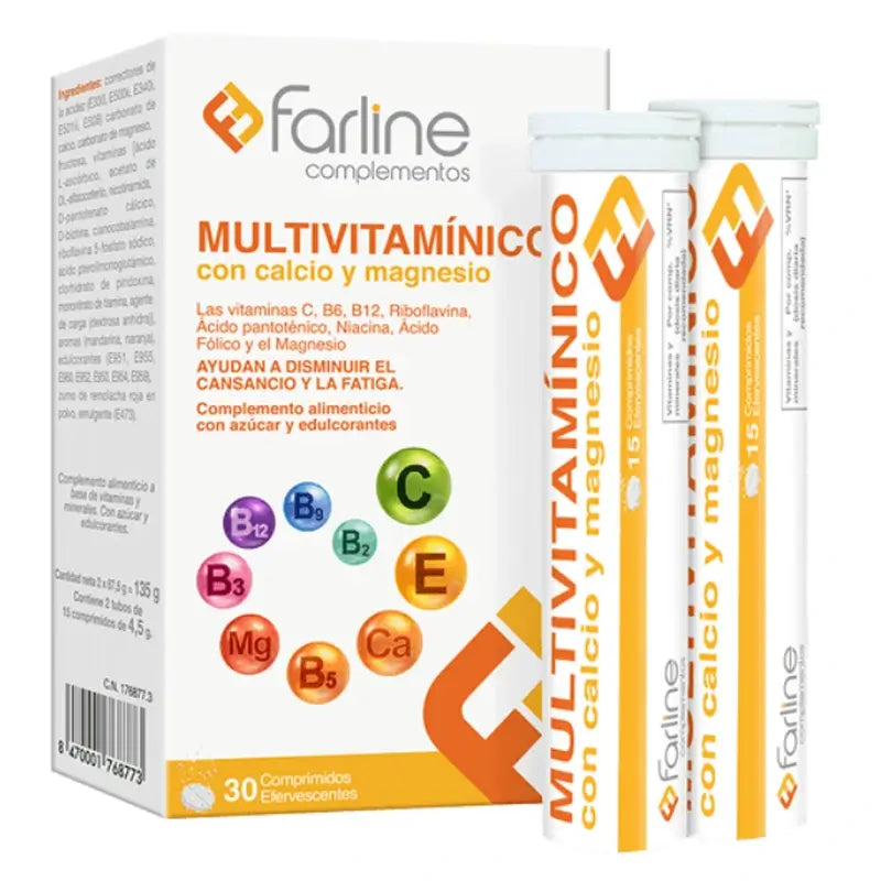 Farline Multivitamine avec Calcium et Magnésium, 30 comprimés effervescents