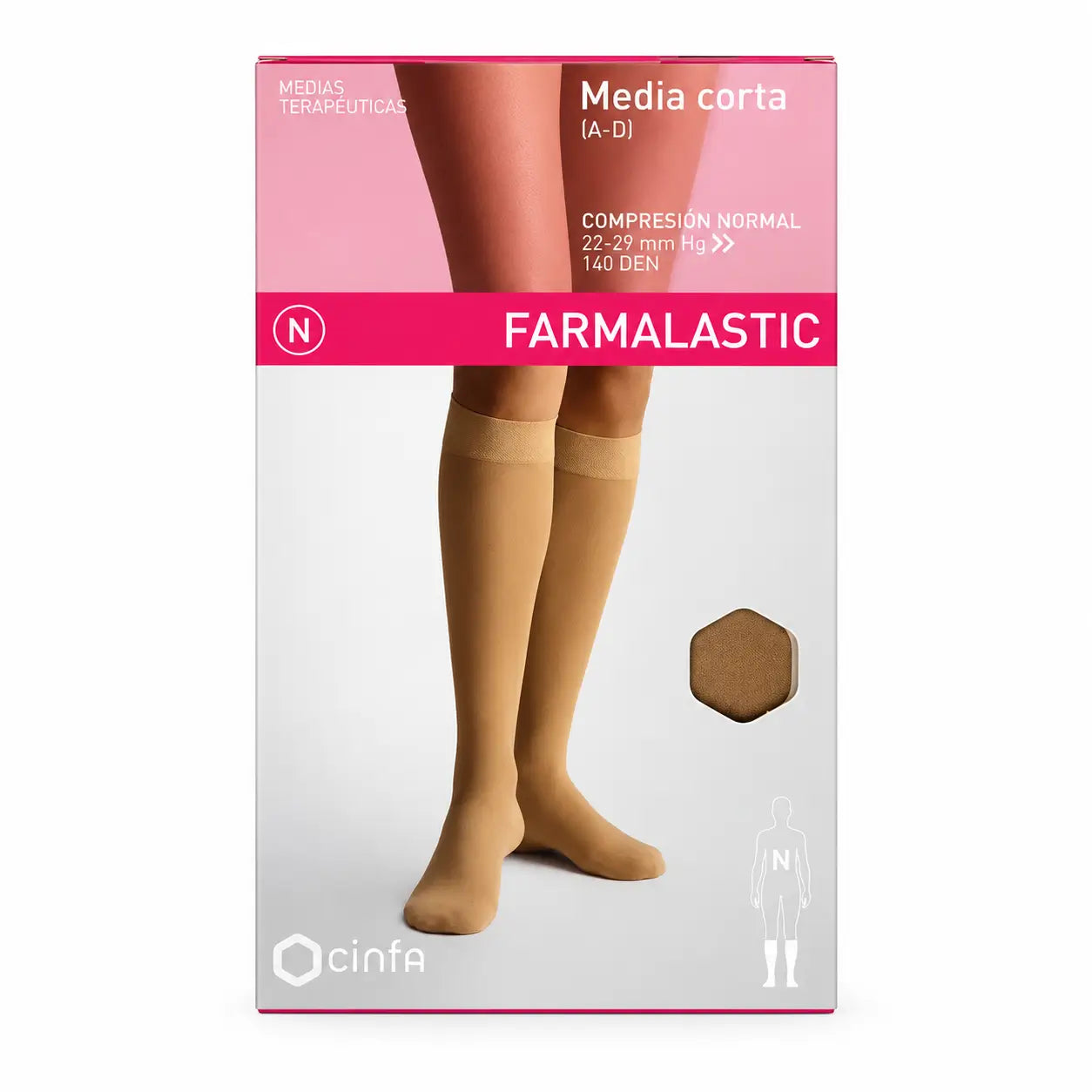 Farmalastic Bas court de compression Normal Compression Beige, Grande Taille