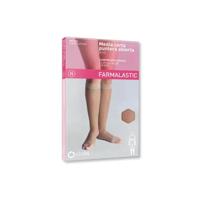 Farmalastic Short Normal Compression Stocking Open Toe Beige, Size Small