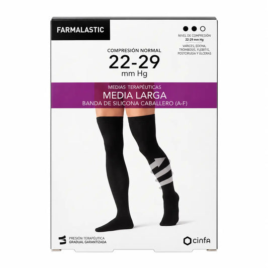 Farmalastic Hommes Bas Longs de Compression Normale Noirs, Grandes Tailles
