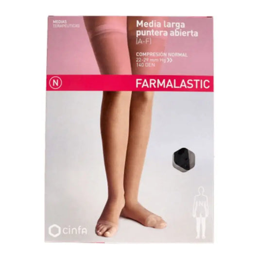 Farmalastic Long Open Toe Stocking Noir, Taille M