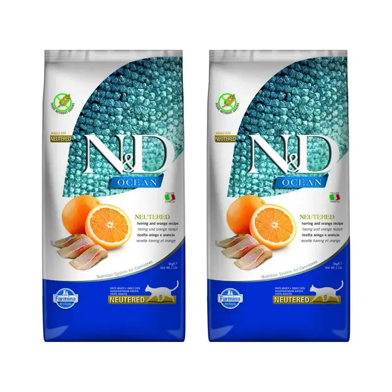 Farmina N&D Cat Ocean Neutered 5Kg, nourriture pour chats, paquet de 2