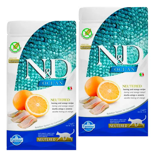 Farmina N&D Cat Ocean Croquettes pour chats stérilisés, paquet de 2 x 1,5Kg
