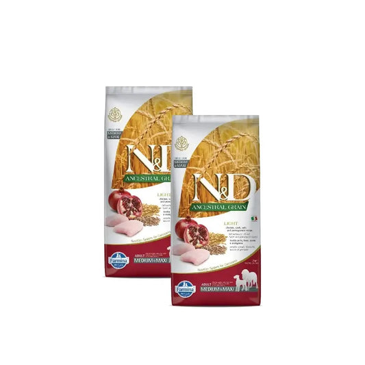 Farmina N&D Dog Ancestral Light Medium Maxi 12Kg, croquettes pour chien, paquet de 2
