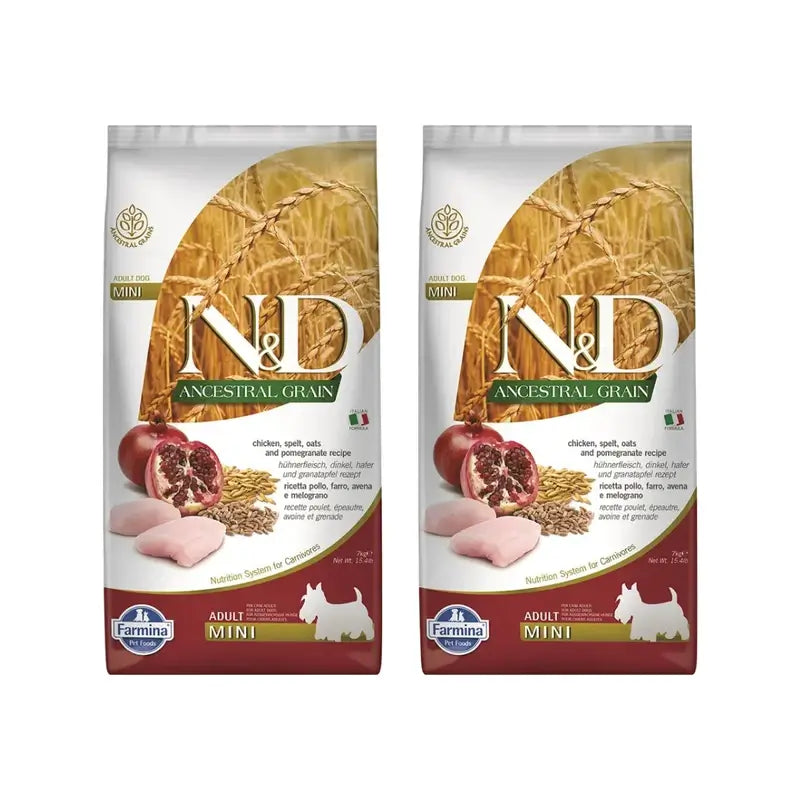 Farmina N&D Dog Ancestral Mini Chicken 7Kg, nourriture pour chien, paquet de 2