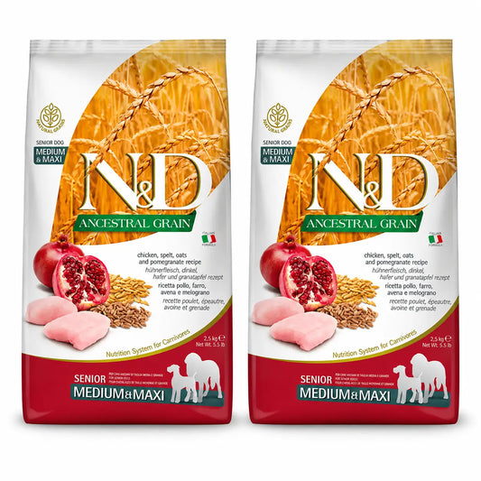 Farmina N&D Dog Ancestral Senior Medium Maxi 12Kg, croquettes pour chien, paquet de 2