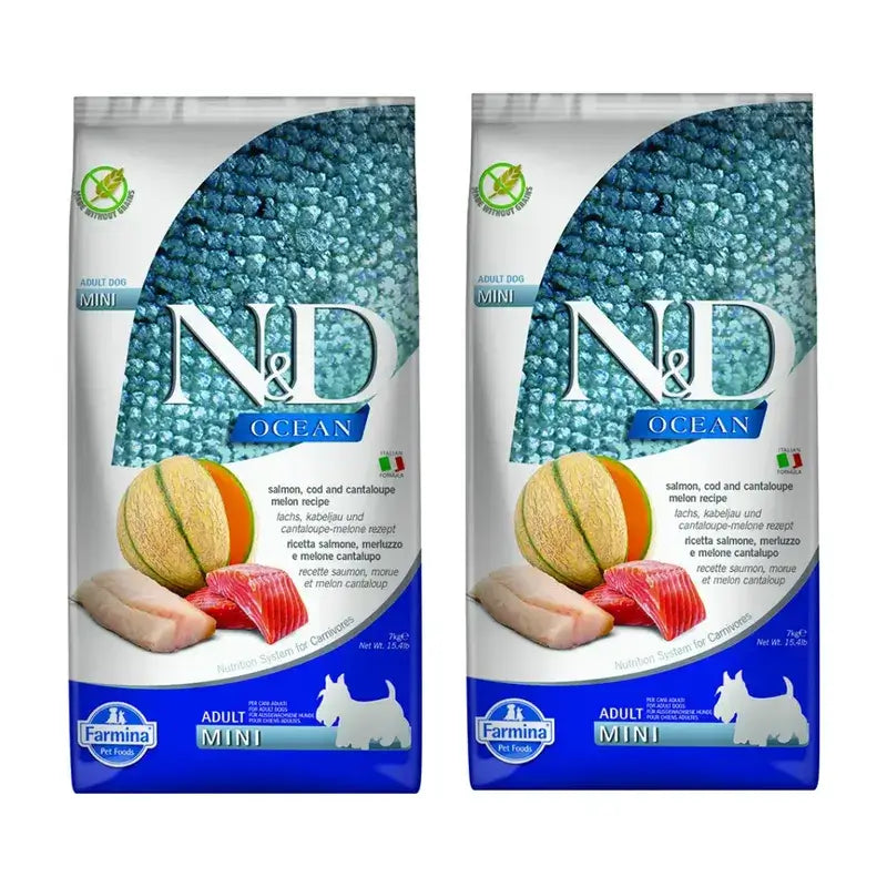 Farmina N&D Dog Ocean Salmon Codfish Mini 7Kg, nourriture pour chien, paquet de 2