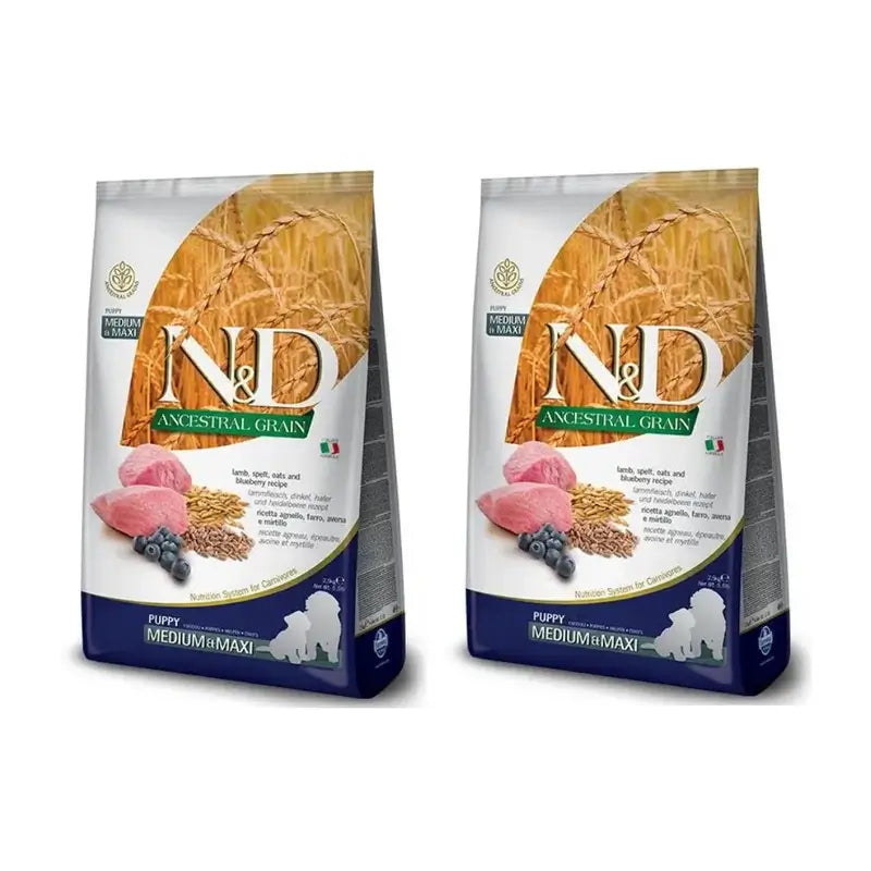Farmina N&D Dog Puppy Puppy Ancestral Medium Maxi Lamb 12Kg, Puppy Dog Food, Pack Of 2