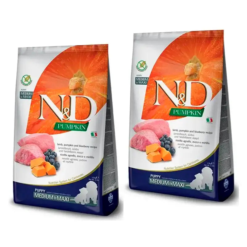 Farmina N&D Dog Puppy Pumpkin Medium Pumpkin Maxi Lamb nourriture pour chiots, paquet de 2 x 12Kg
