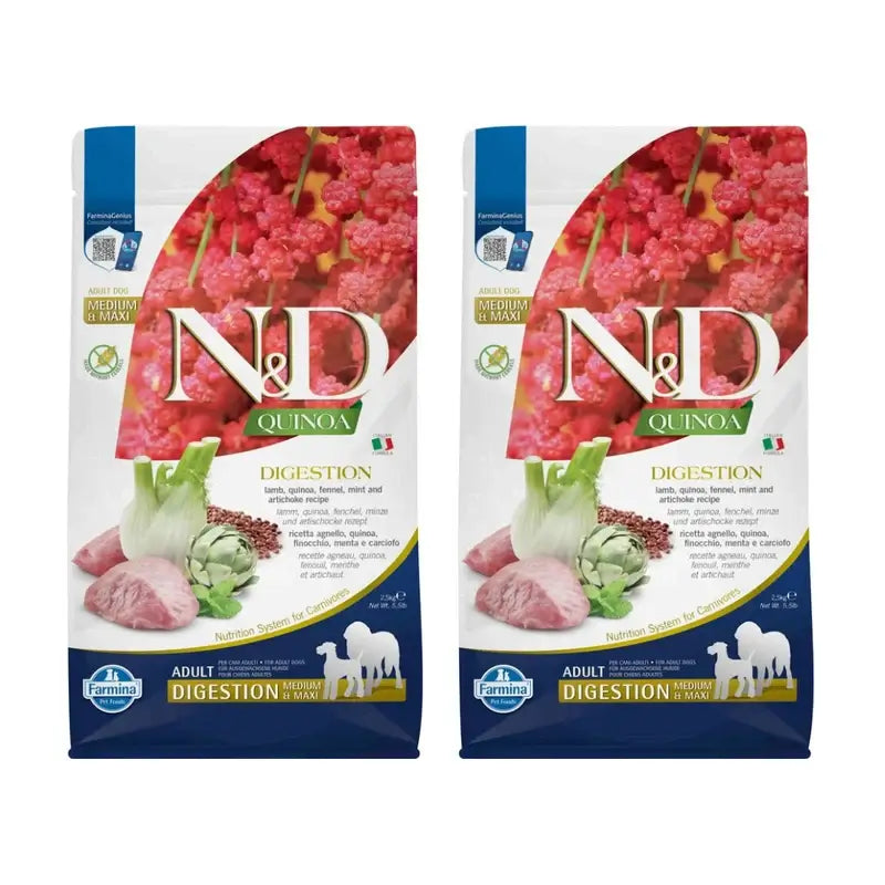 Farmina N&D Dog Quinoa Digestion Lamb Med Maxi 2,5Kg, Pack Of 2