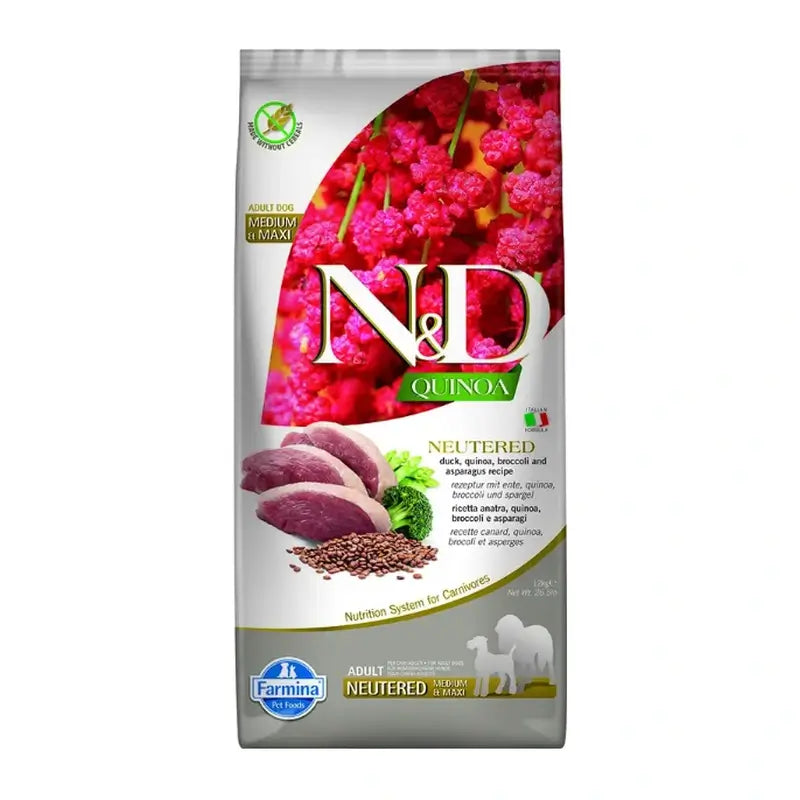 Farmina N&D Dog Quinoa Neutered Duck Medium Maxi 12Kg, nourriture pour chien
