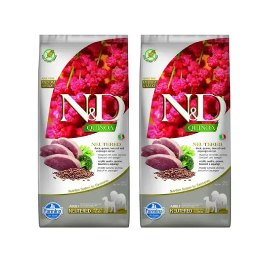 Farmina N&D Dog Quinoa Neutered Duck Medium Maxi 12Kg, nourriture pour chien, paquet de 2