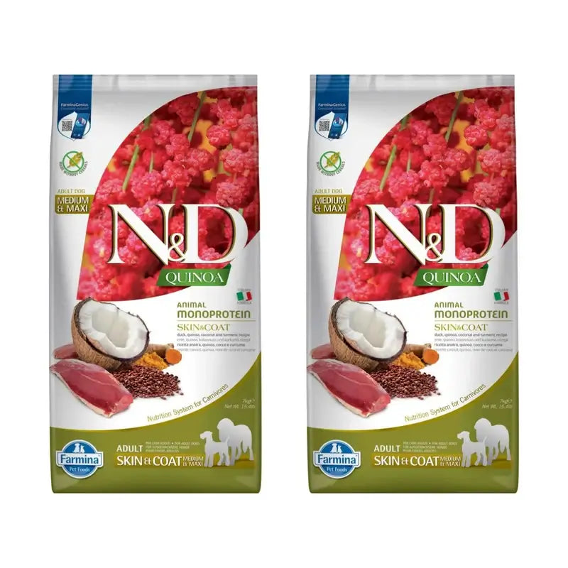 Farmina N&D Dog Quinoa Skin Coat Duck Med/Maxi 7Kg, Pack Of 2