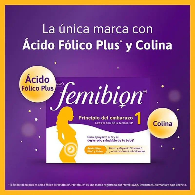 Femibion 1 Premier trimestre de grossesse, Semaines 1-12, Acide Folique Plus, 3X28 Comprimés