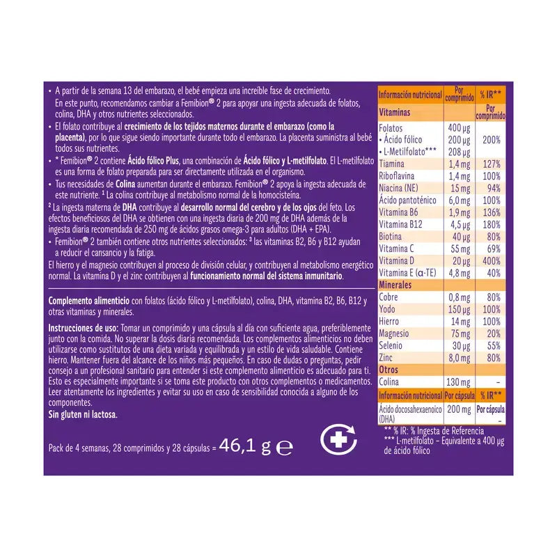 Femibion 2 Grossesse avec Acide Folique et Vitamines, 28 comprimés