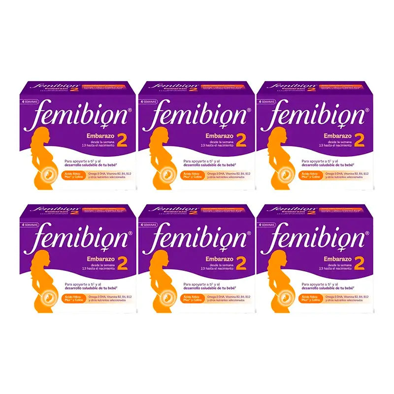 Femibion 2 Grossesse avec Acide Folique et Vitamines, Pack 6 x 28 Comprimés